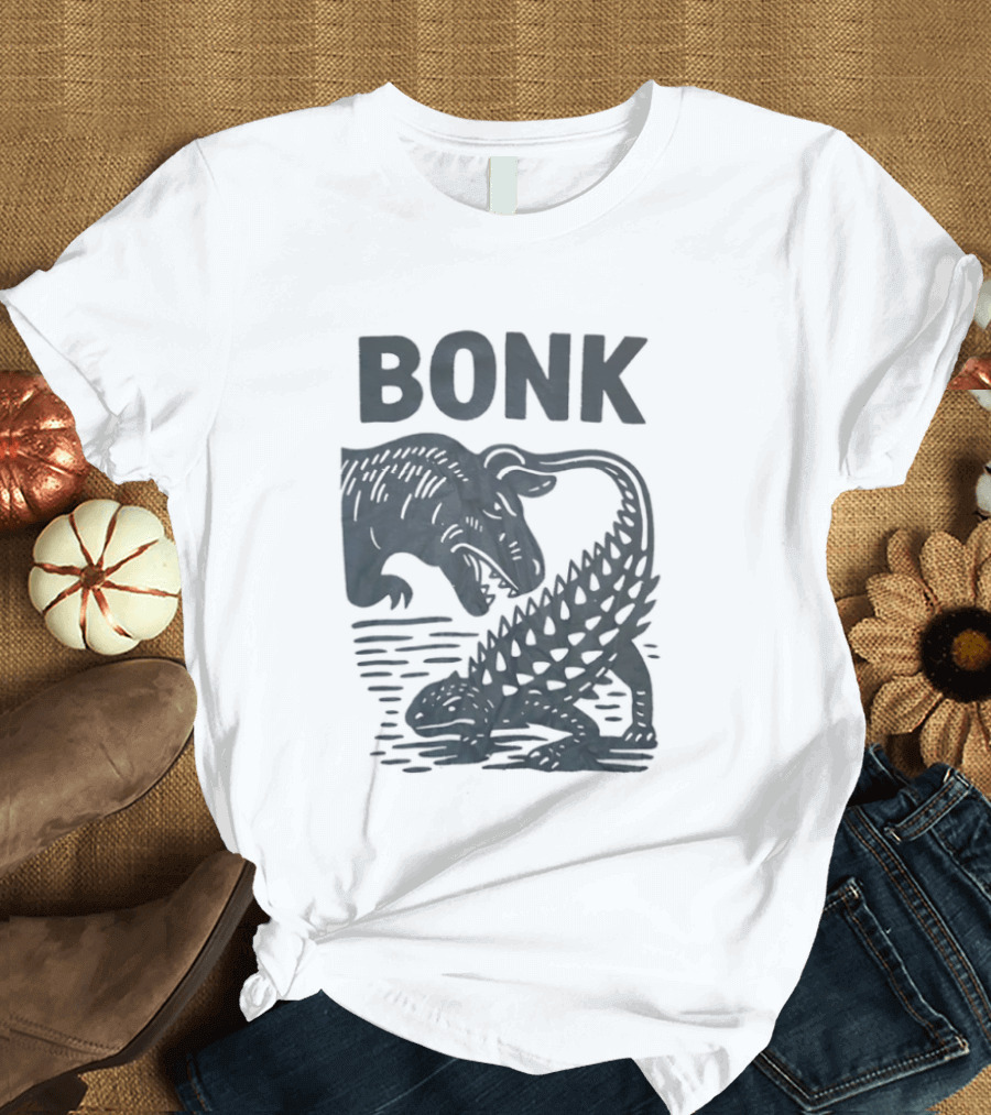 Late Cretaceous Dinosaur Bonk Scene With Spinosaurus And Ankylosaurus T-Shirt