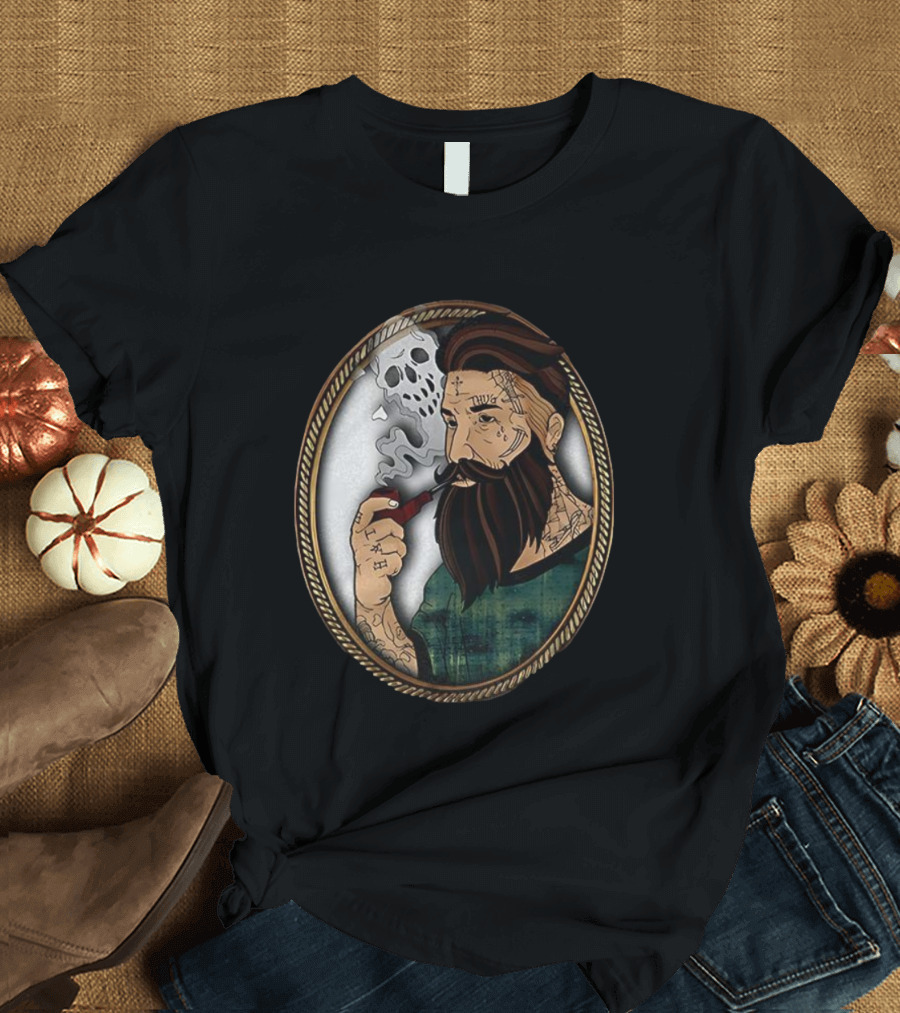 Old School Tattooed Man Smoking Pipe Retro Cartoon Image T-Shirt