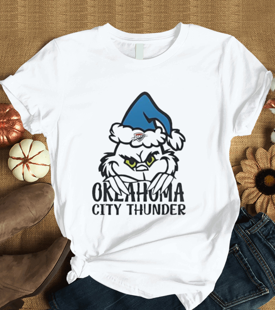 Okahoma City Thunder Grinch Holiday Santa Hat Christmas T-Shirt
