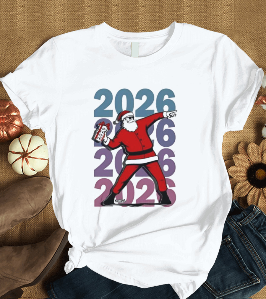 Dancing Santa 2026 Countdown Bold Repeat T-Shirt