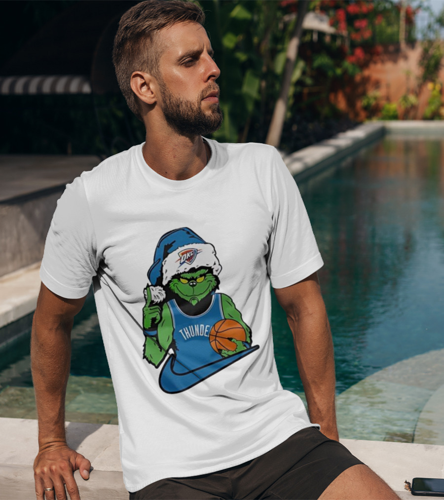 OKC Thunder Grinch Santa Hat Basketball Nike T-Shirt