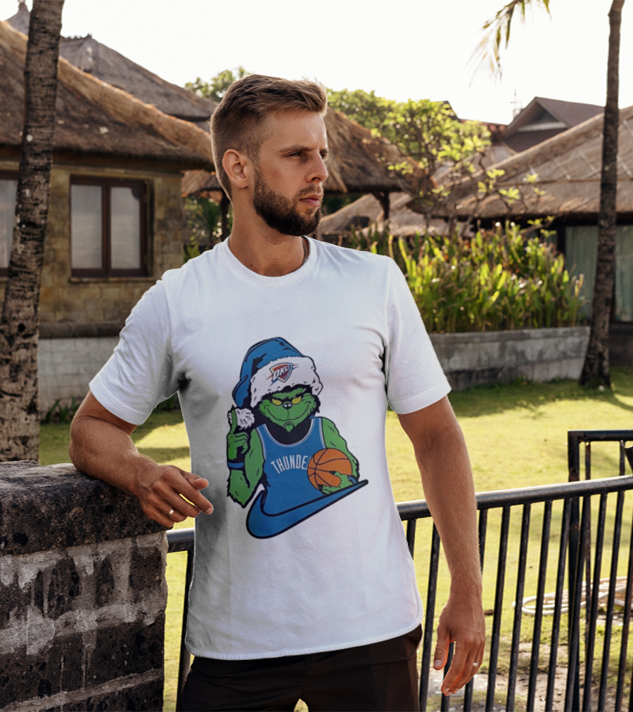 OKC Thunder Grinch Santa Hat Basketball Nike T-Shirt