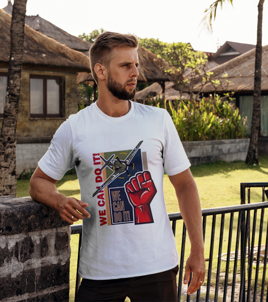 We Can Do It Fist And Plane Motivation T-Shirt