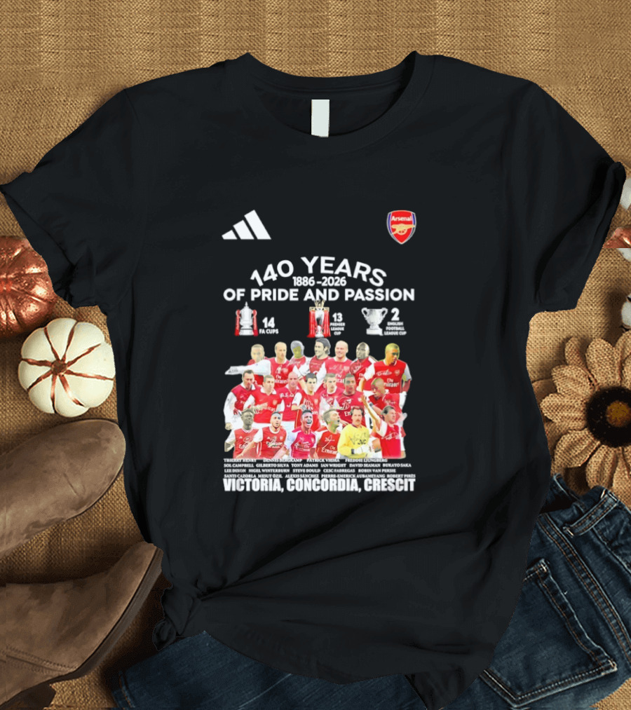 Arsenal FC 140 Years Pride Passion 1886 2026 Victoria Concordia Crescit T-Shirt