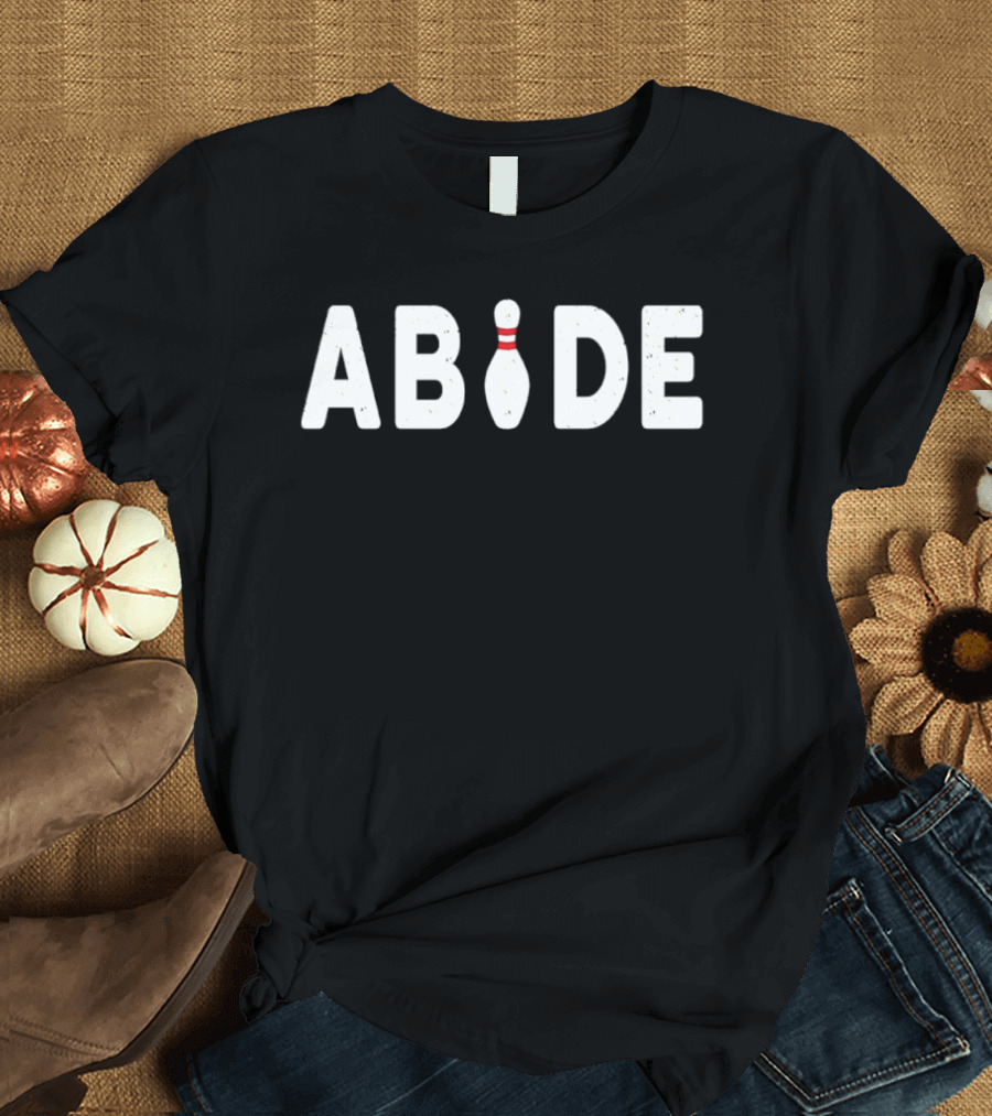 Bowling Abide Pin Icon Block Letters Fun T-Shirt