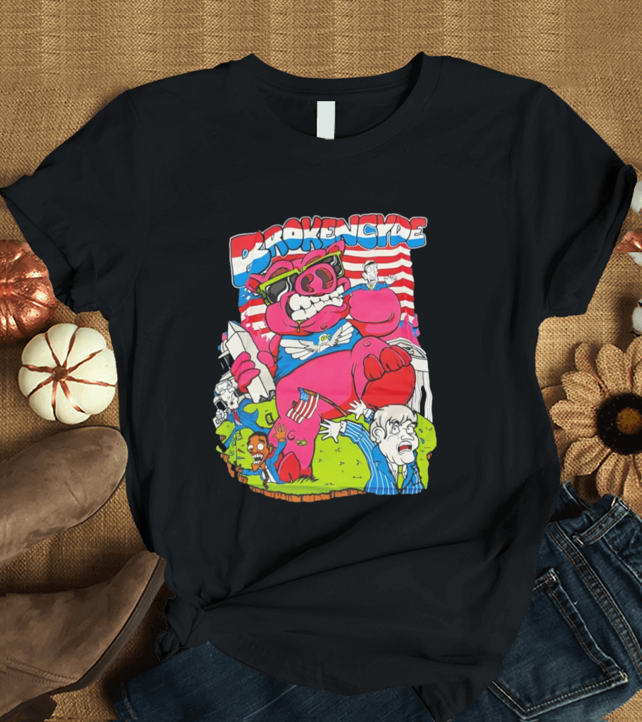 Brokencyde Pig Pink Cartoon Patriotic Characters Washington Monument T-Shirt