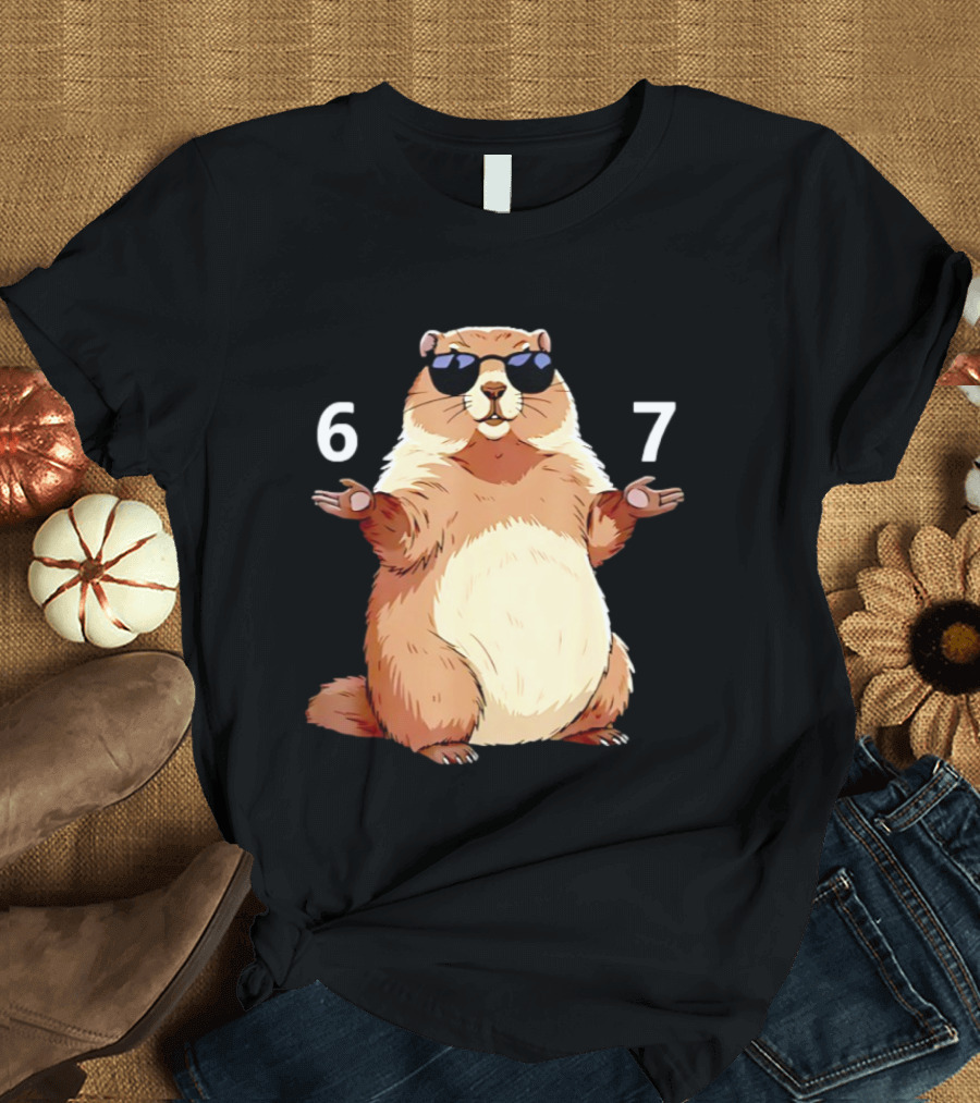 Groundhog Wearing Sunglasses 6 7 Six Seven Meme T-Shirt