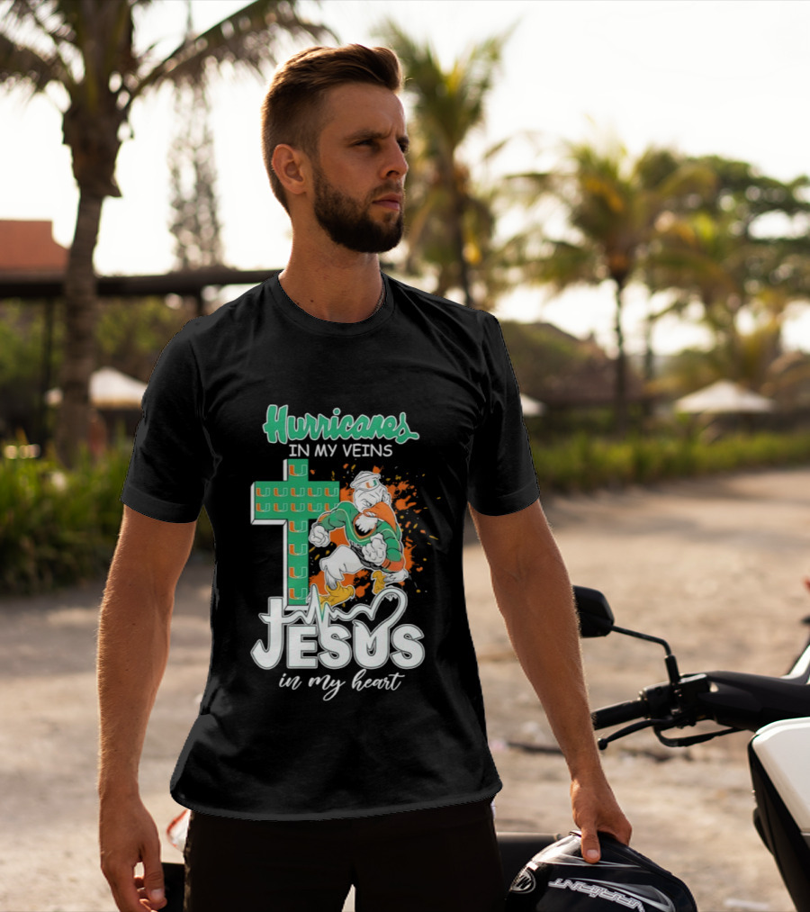 Hurricanes In My Veins Jesus In My Heart Cross Shape Miami Ibis T-Shirt