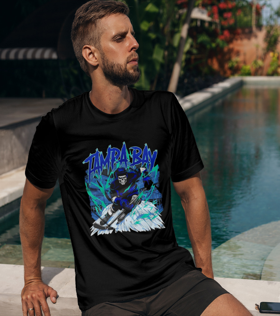 Tampa Bay Lightning Skeleton Hockey Player Action T-Shirt