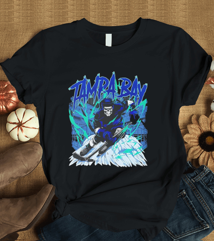 Tampa Bay Lightning Skeleton Hockey Player Action T-Shirt