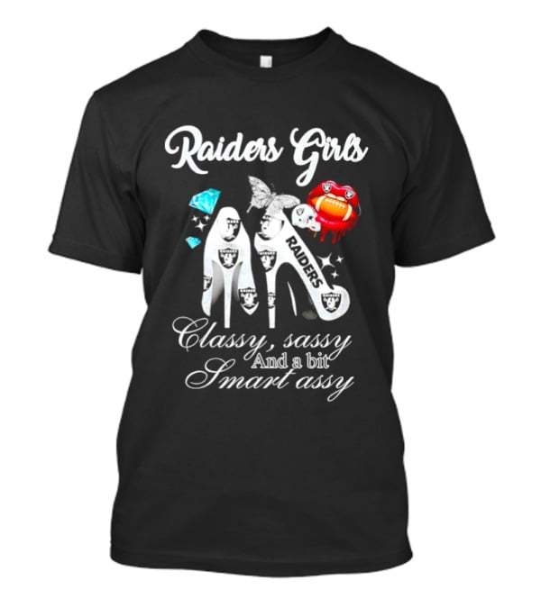 Raiders Girls Classy Sassy Smart Assy Diamond Encrusted Lips High Heels T-Shirt