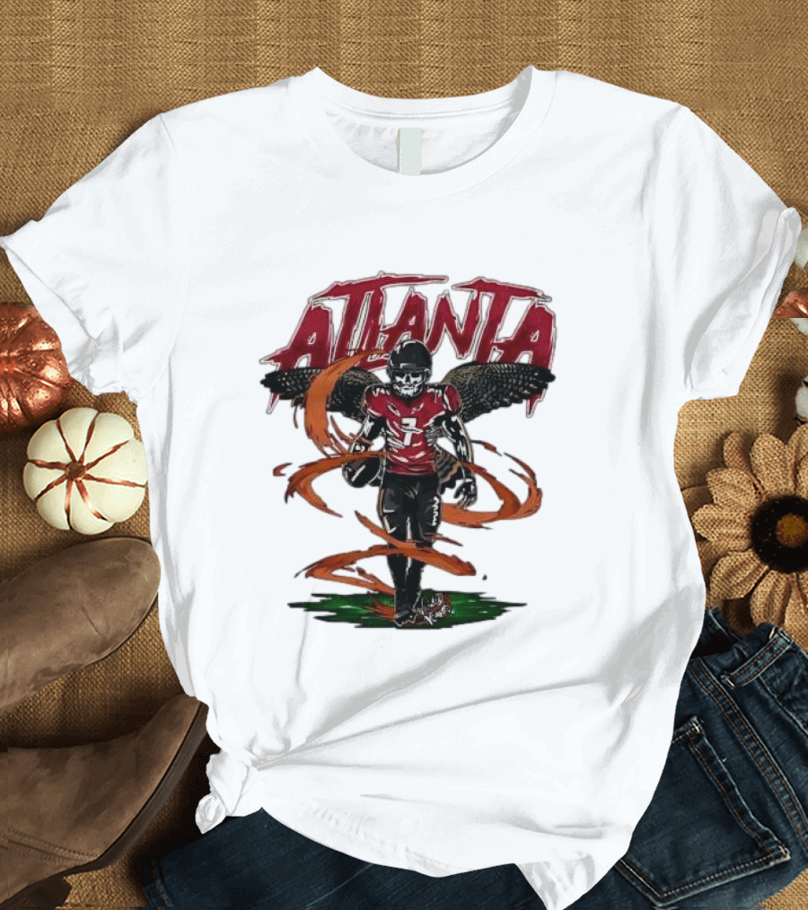 Atlanta Falcons Skeleton Football Player With Red Jersey And Wings T-Shirt