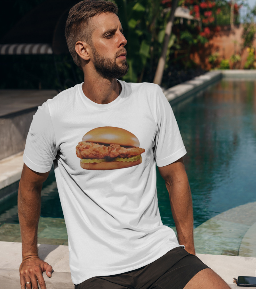 Crispy Chicken Hamburger Sandwich With Pickles T-Shirt