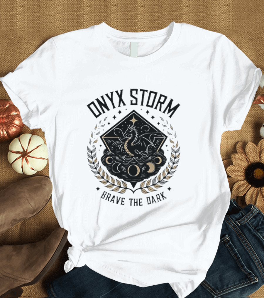 Onyx Storm Brave The Dark Lunar Phases And Celestial Symbols T-Shirt