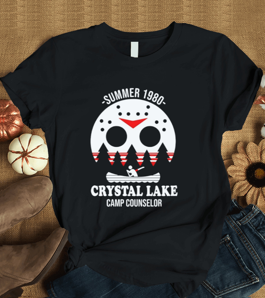 Jason Voorhees Summer 1980 Crystal Lake Camp Counselor Canoe Mask Retro Horror T-Shirt