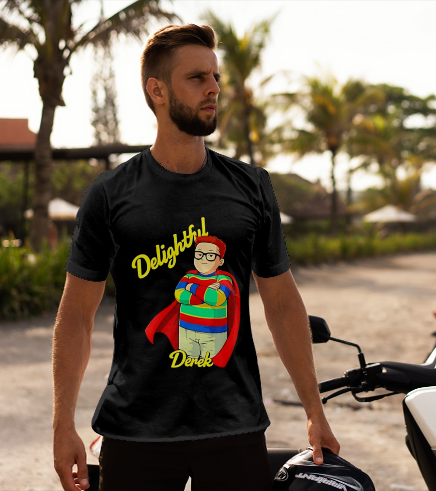 Delightful Derek Superhero With Cape And Stripes T-Shirt
