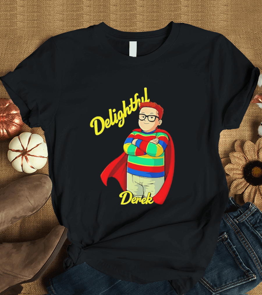 Delightful Derek Superhero With Cape And Stripes T-Shirt