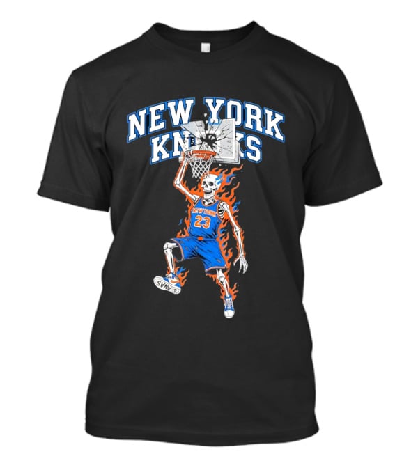 New York Knicks Basketball Skeleton Player Dunking Fire 23 T-Shirt