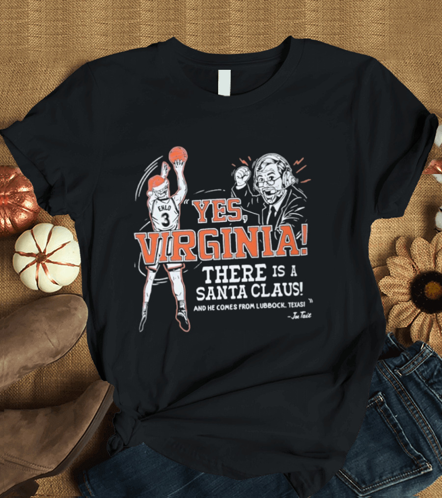 Virginia Cavaliers Yes Virginia There Is A Santa Claus Basketball Player And Coach T-Shirt