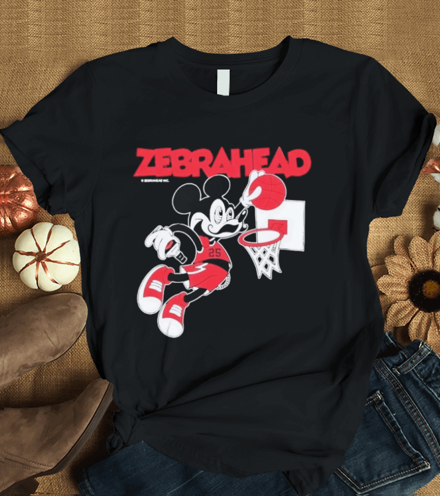 Zebrahead Mickey Mouse Slam Dunk Basketball 25 Retro Cartoon T-Shirt