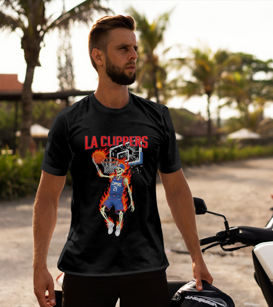 LA Clippers Basketball Skeleton Player On Fire Dunking T-Shirt