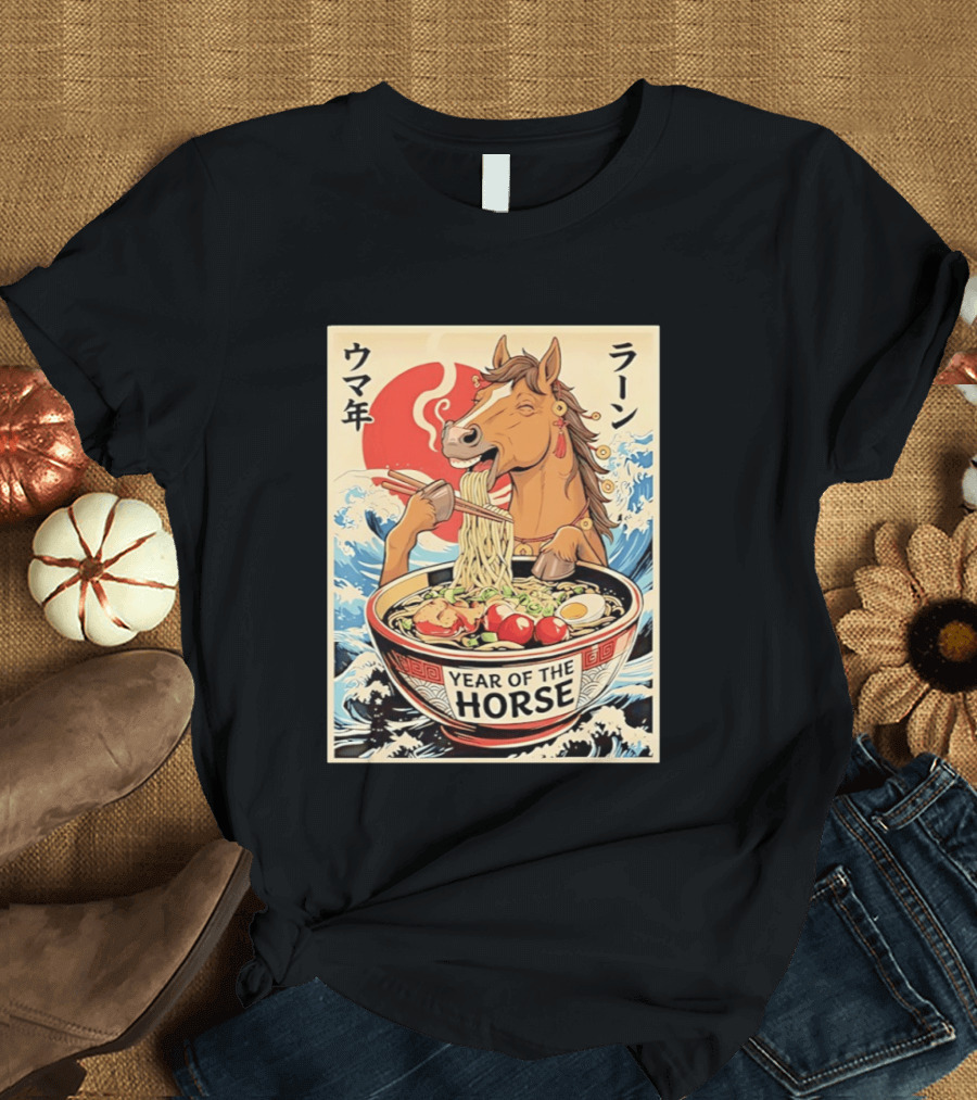 Horse Eating Ramen Year Of The Horse 2026 Japanese T-Shirt