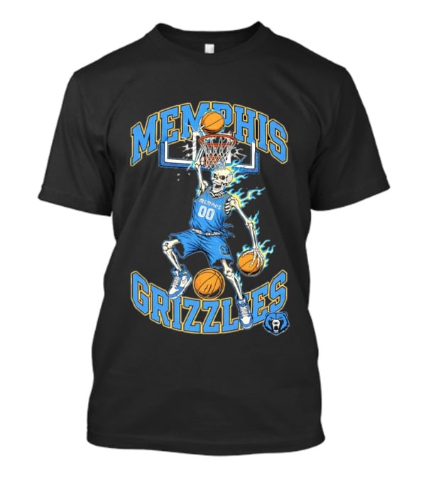 Memphis Grizzlies Basketball Skeleton Player Slam Dunking With Flames T-Shirt