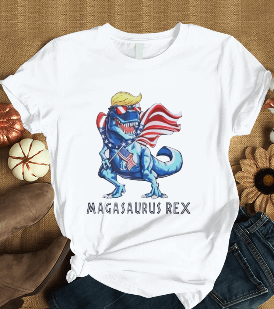 Magasaurus Rex Dinosaur American Flag Patriotic T-Shirt