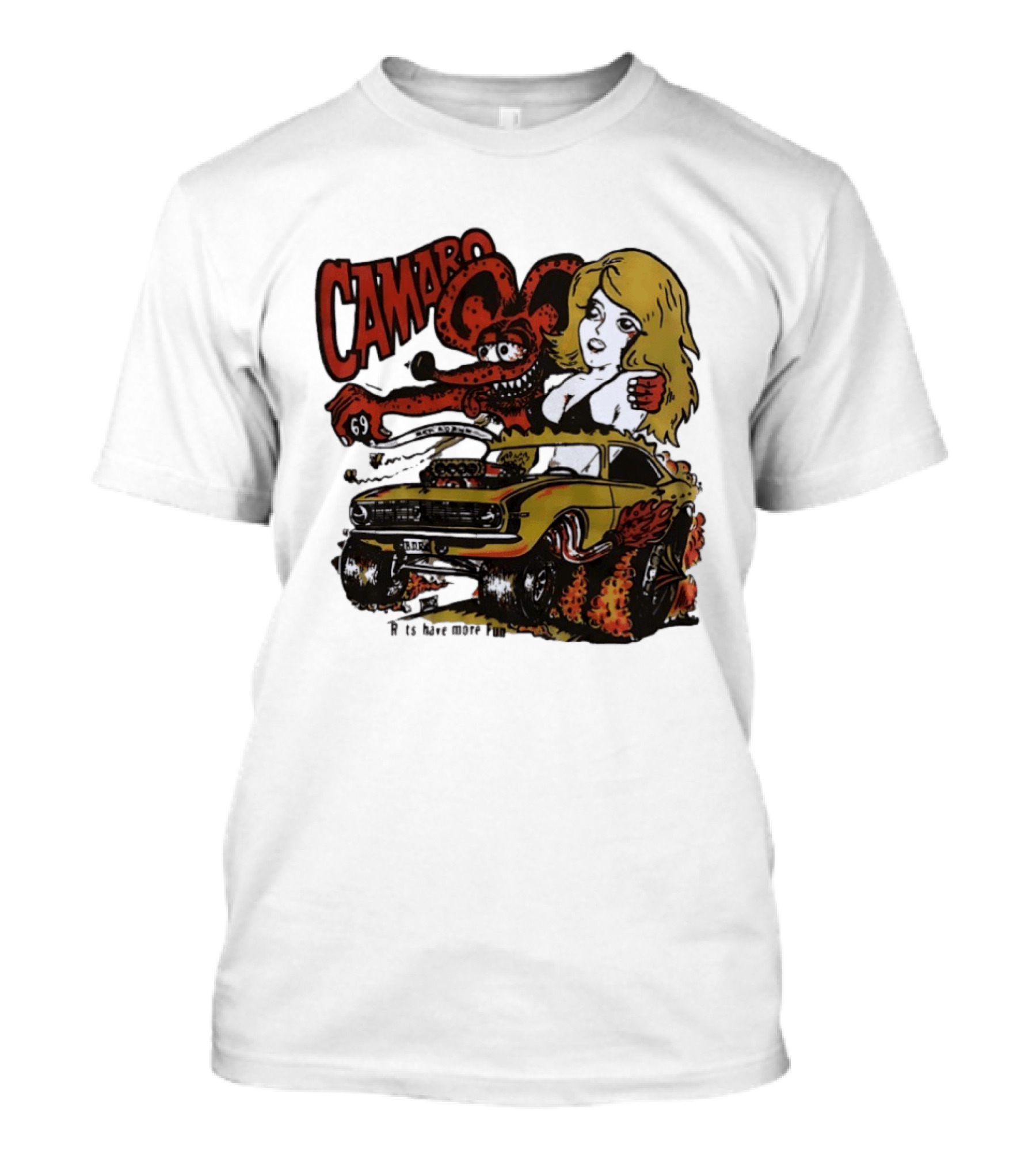 Camaro 69 Rats Have More Fun Blonde Lady Hot Rod Cartoon T-Shirt