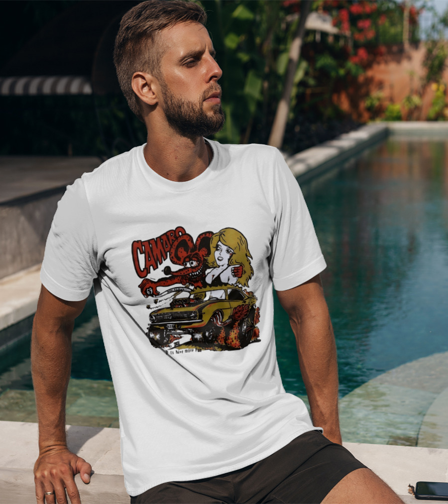 Camaro 69 Rats Have More Fun Blonde Lady Hot Rod Cartoon T-Shirt
