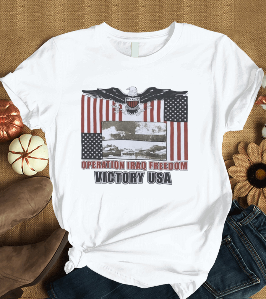 Operation Iraq Freedom Victory USA American Flag Eagle T-Shirt