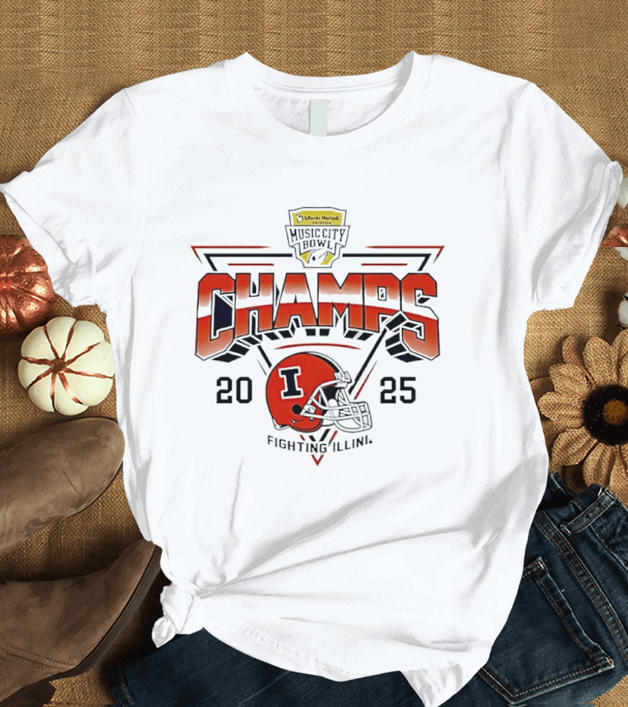 Illinois Fighting Illini 2025 Music City Bowl Champs Helmet T-Shirt