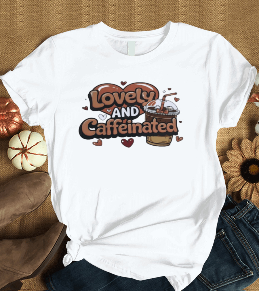 Lovely And Caffeinated Heart And Coffee Aesthetic T-Shirt