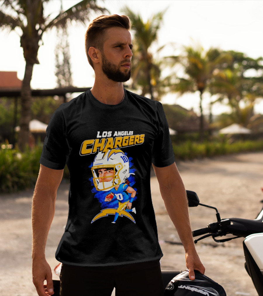 Los Angeles Chargers Justin Herbert Caricature Football Star 10 T-Shirt