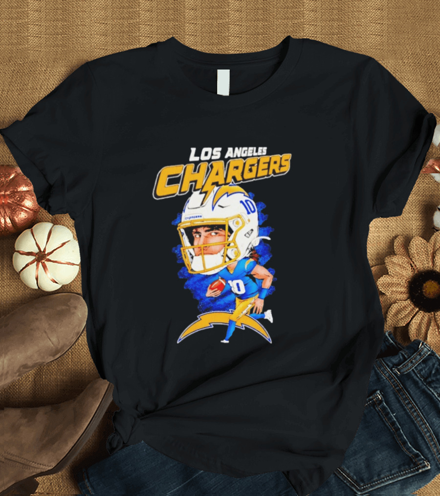 Los Angeles Chargers Justin Herbert Caricature Football Star 10 T-Shirt
