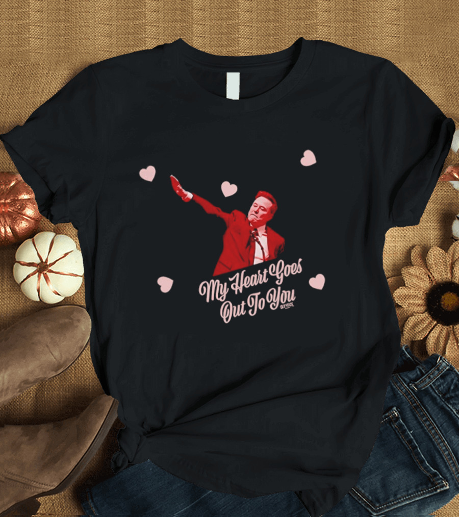 Elon Musk My Heart Goes Out To You Arm Raised Heart Background T-Shirt