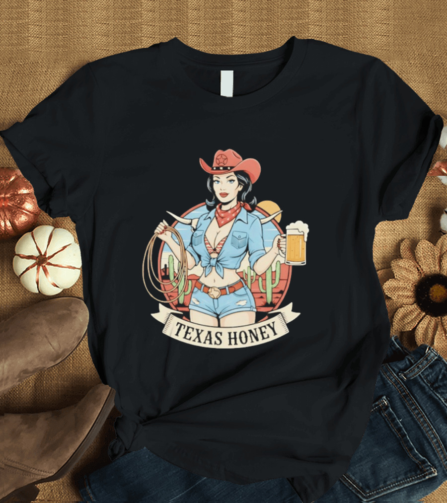 Texas Honey Cowgirl Western Style Beer Cactus Rodeo Red Bandana T-Shirt
