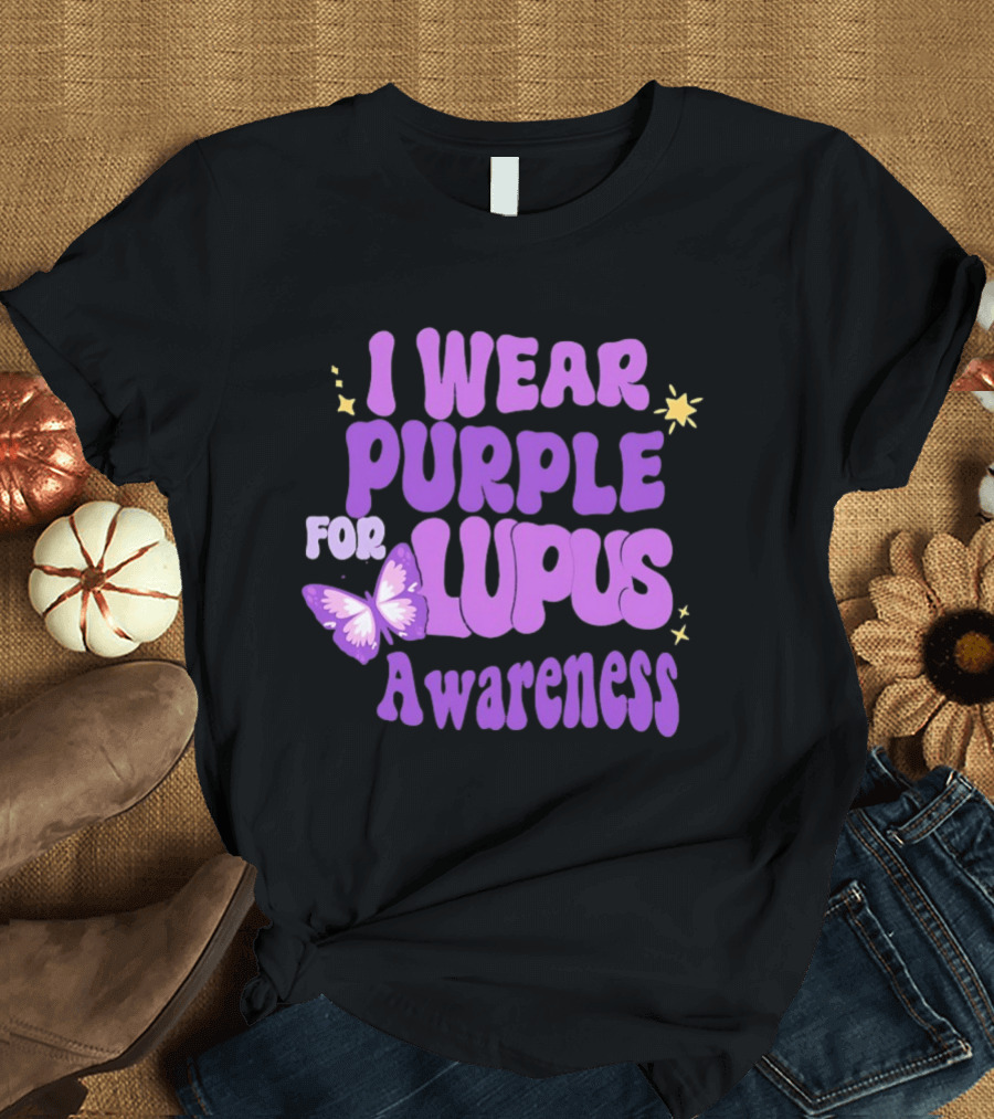 I Wear Purple For Lupus Awareness Butterfly Stars T-Shirt
