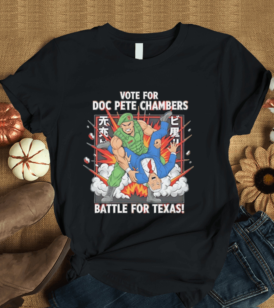 Vote For Doc Pete Chambers Battle For Texas Comic Style Explosion T-Shirt
