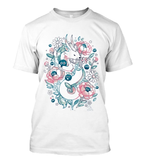 Blossom Spirit Floral Dragon With Spirited Forest Creatures T-Shirt