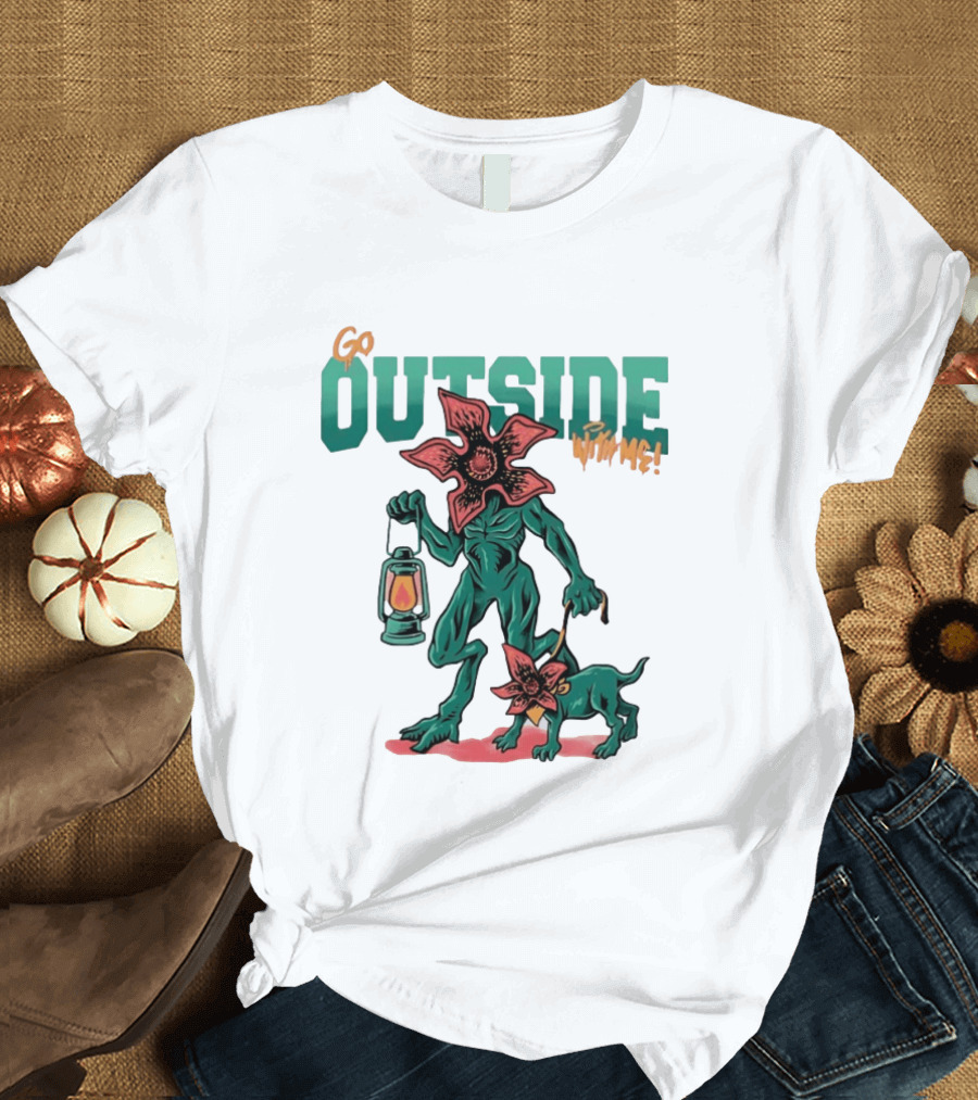 Go Outside Demogorgon With Me Lantern And Dog T-Shirt