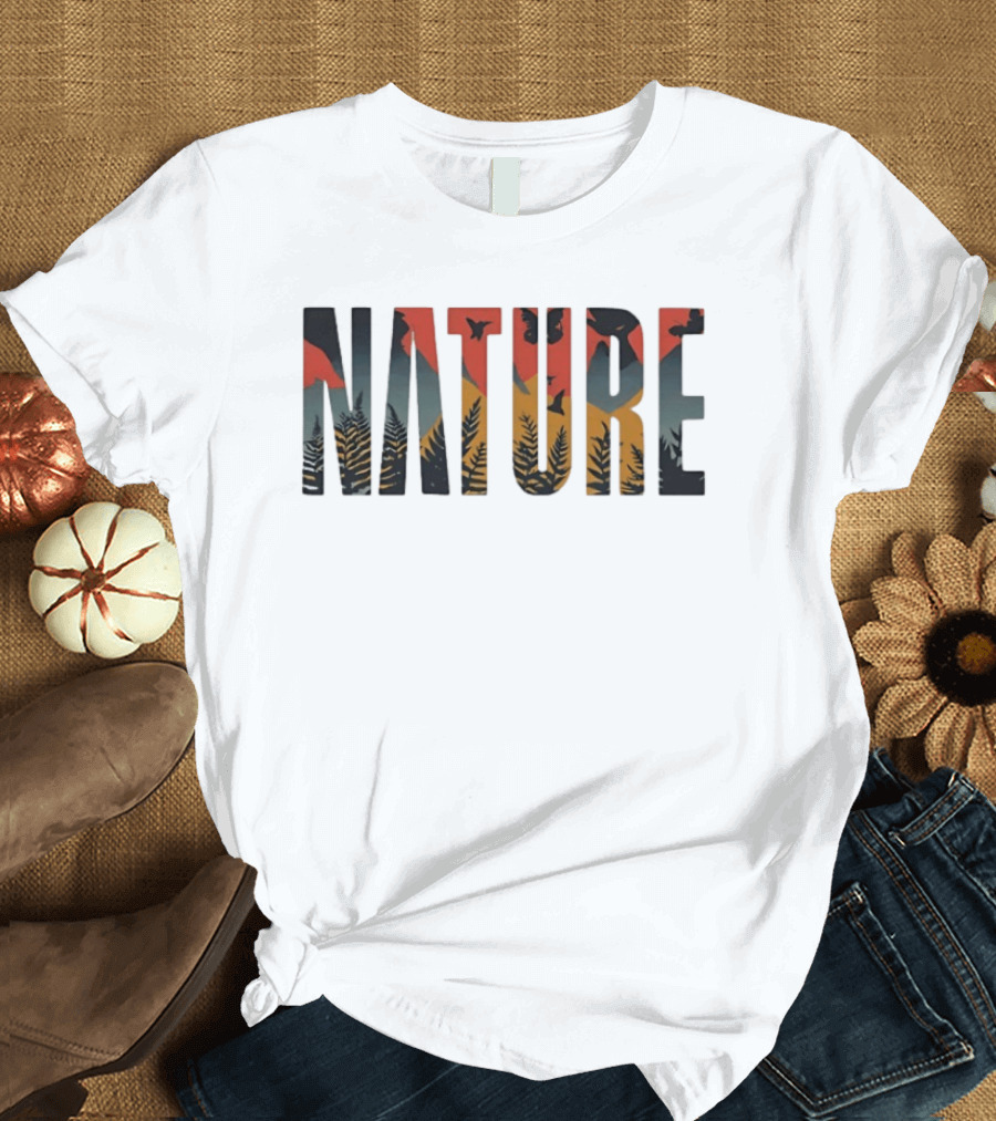 Nature Forest Birds Silhouette Lettering T-Shirt