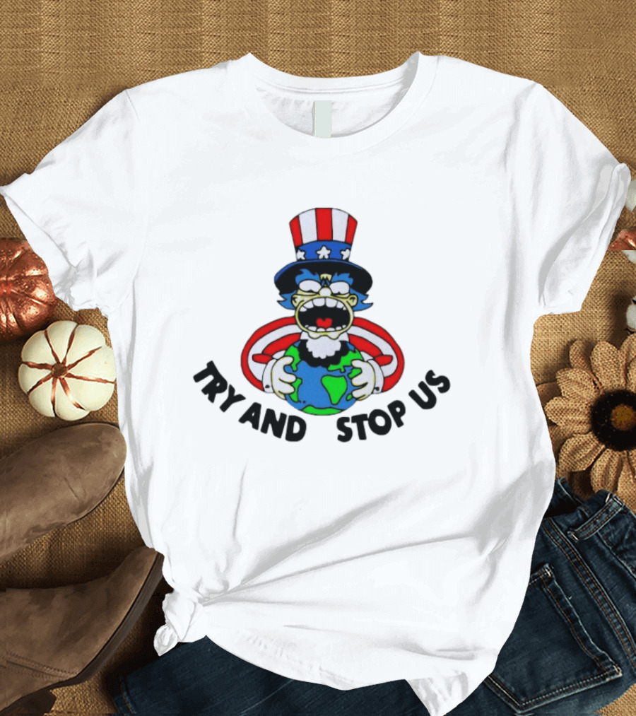 Simpsons Uncle Sam Try And Stop Us Holding Earth T-Shirt