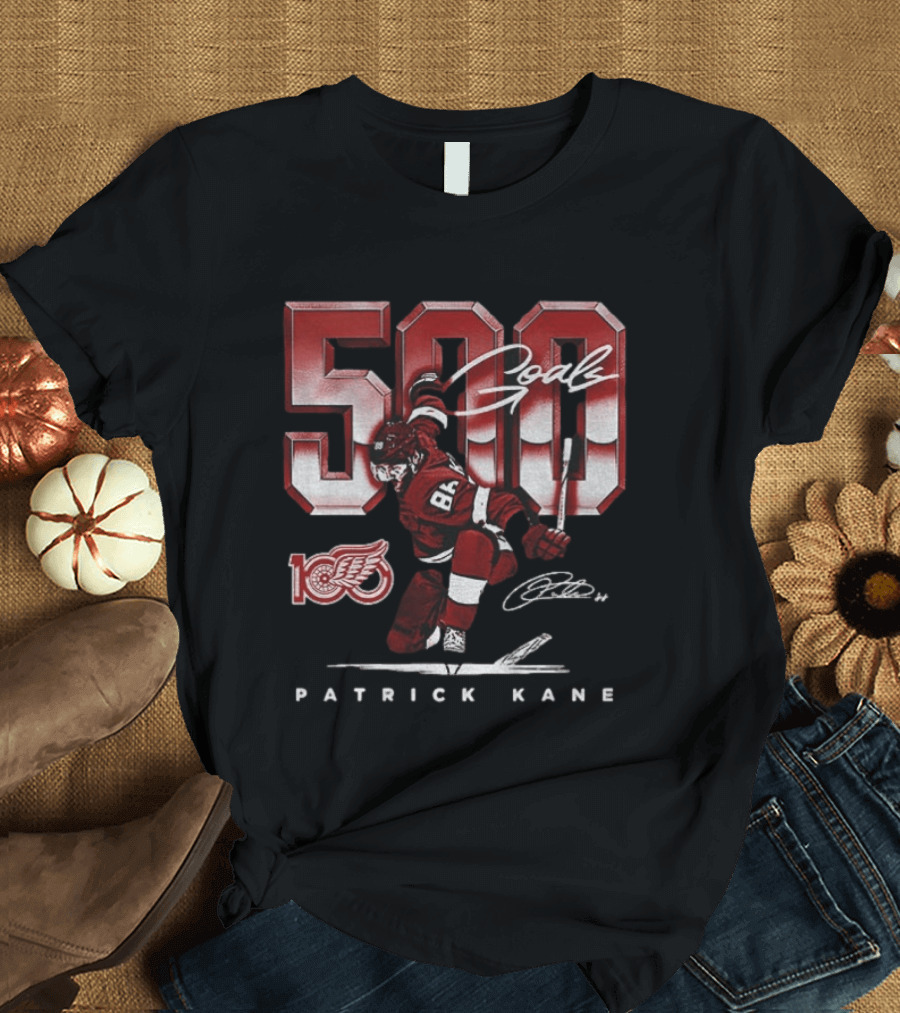 Detroit Red Wings Patrick Kane 500 Goals Signature 100th Anniversary Edition T-Shirt