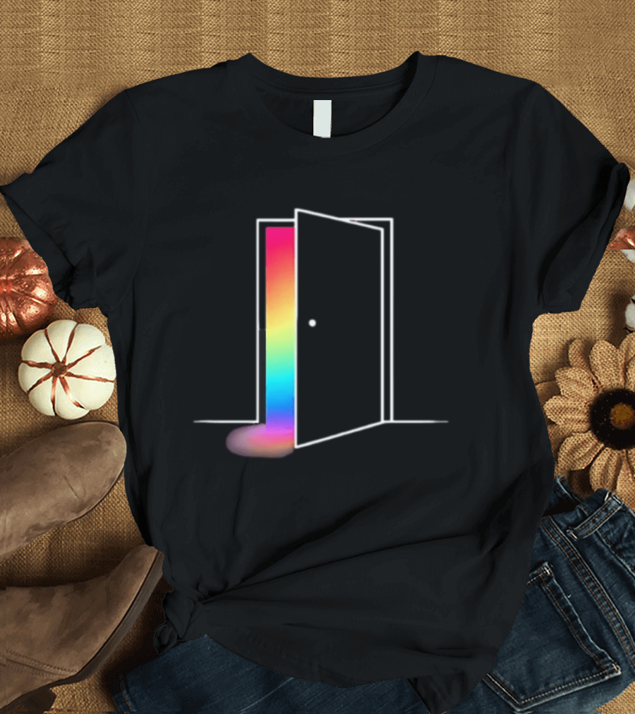 Minimalist Open Door With Rainbow Light Emission T-Shirt