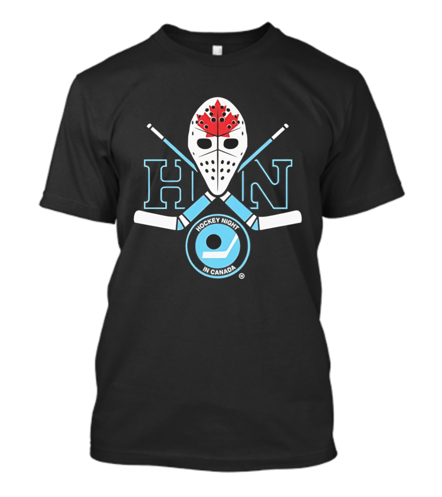 HN Hockey Night Canada Mask Crossed Sticks Maple Leaf Puck T-Shirt