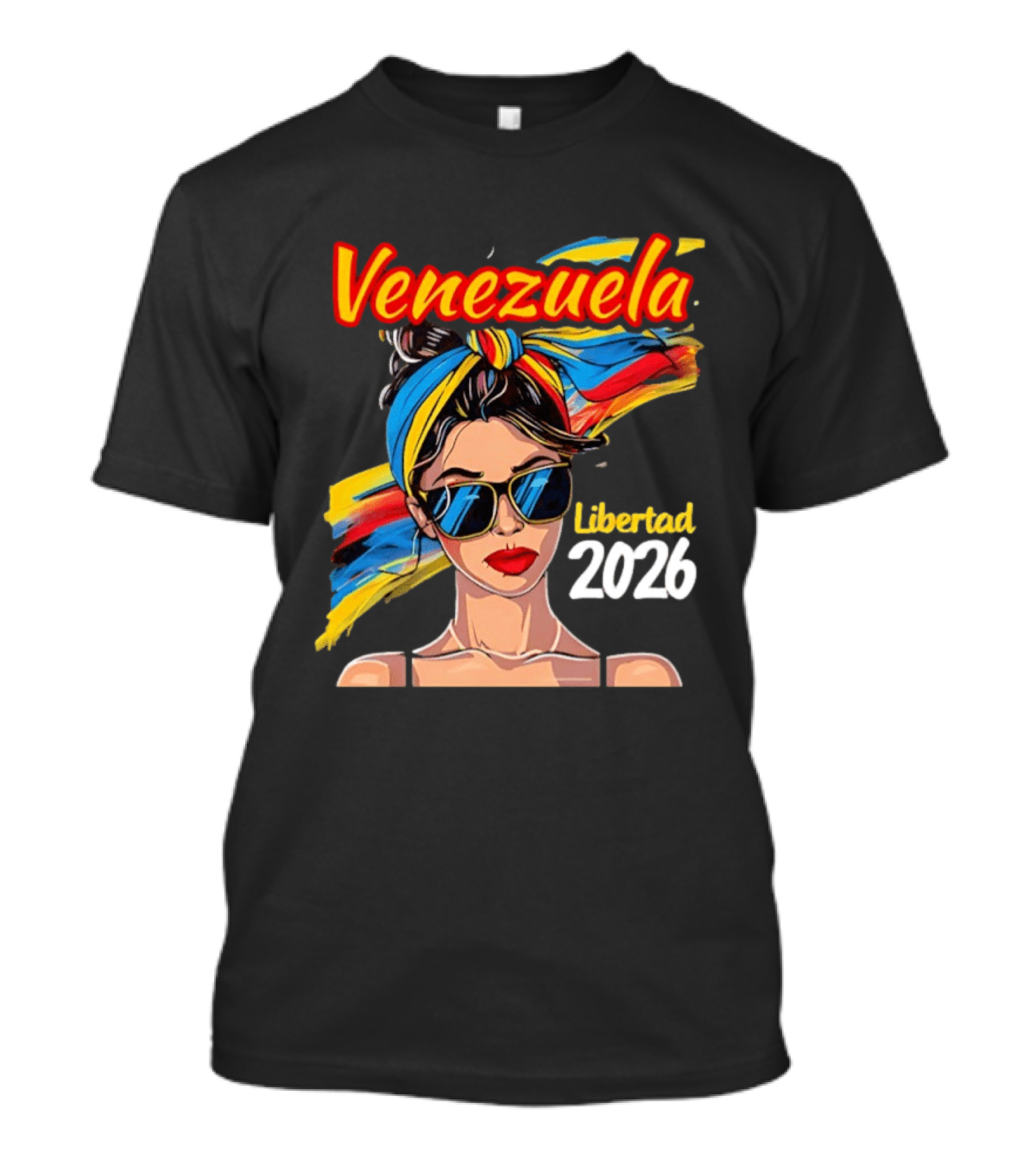 Venezuela Libertad 2026 Woman With Venezuelan Flag Colors And Sunglasses T-Shirt