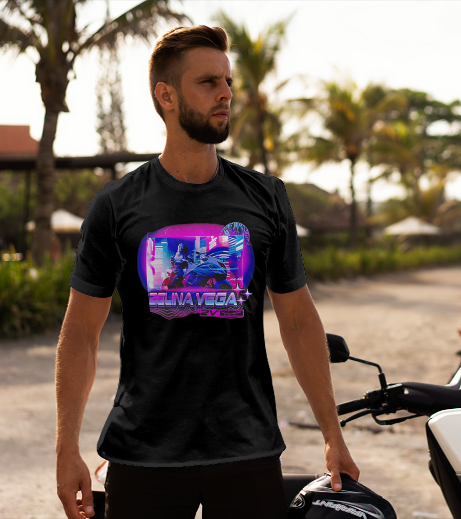 WWE Zelina Vega 2V Motorcycle Neon City T-Shirt