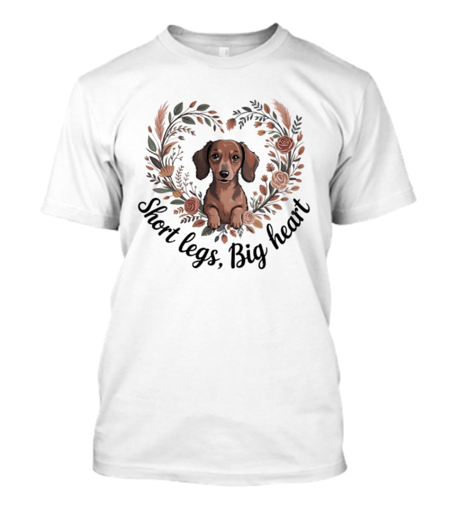 Cute Dachshund Short Legs Big Heart Floral T-Shirt