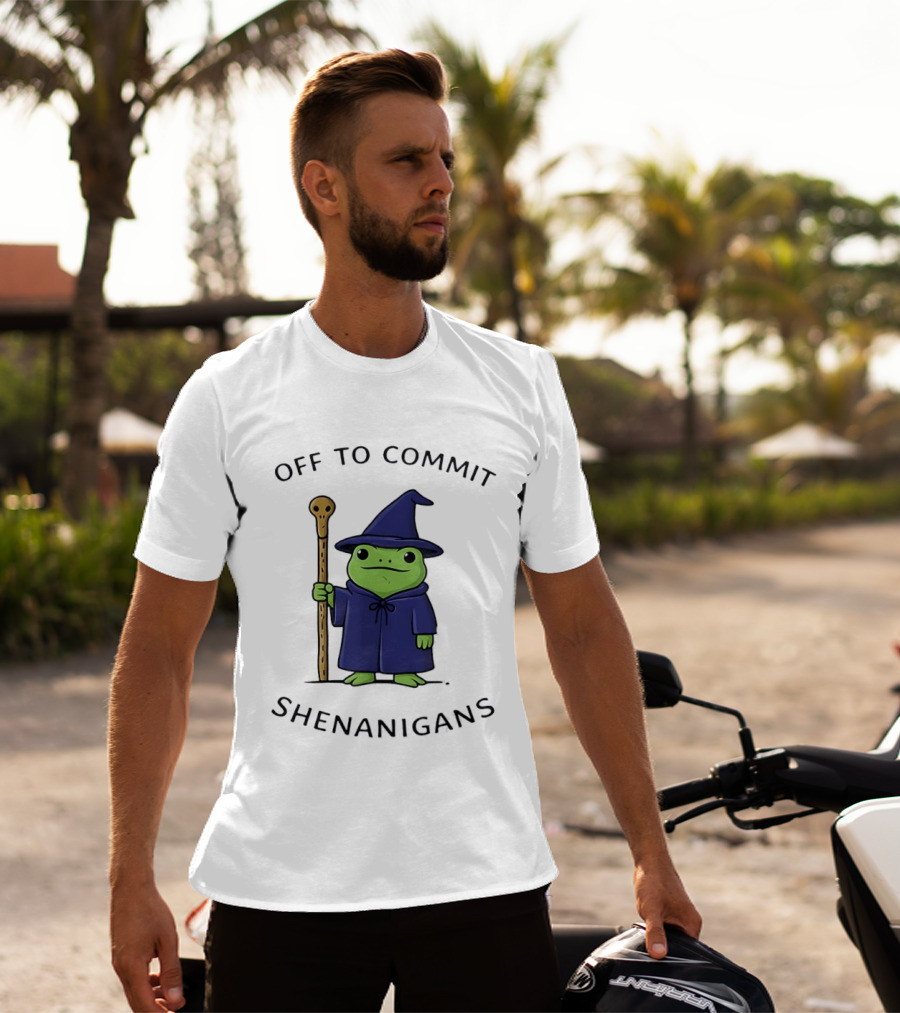 Off To Commit Shenanigans Frog Wizard With Staff T-Shirt
